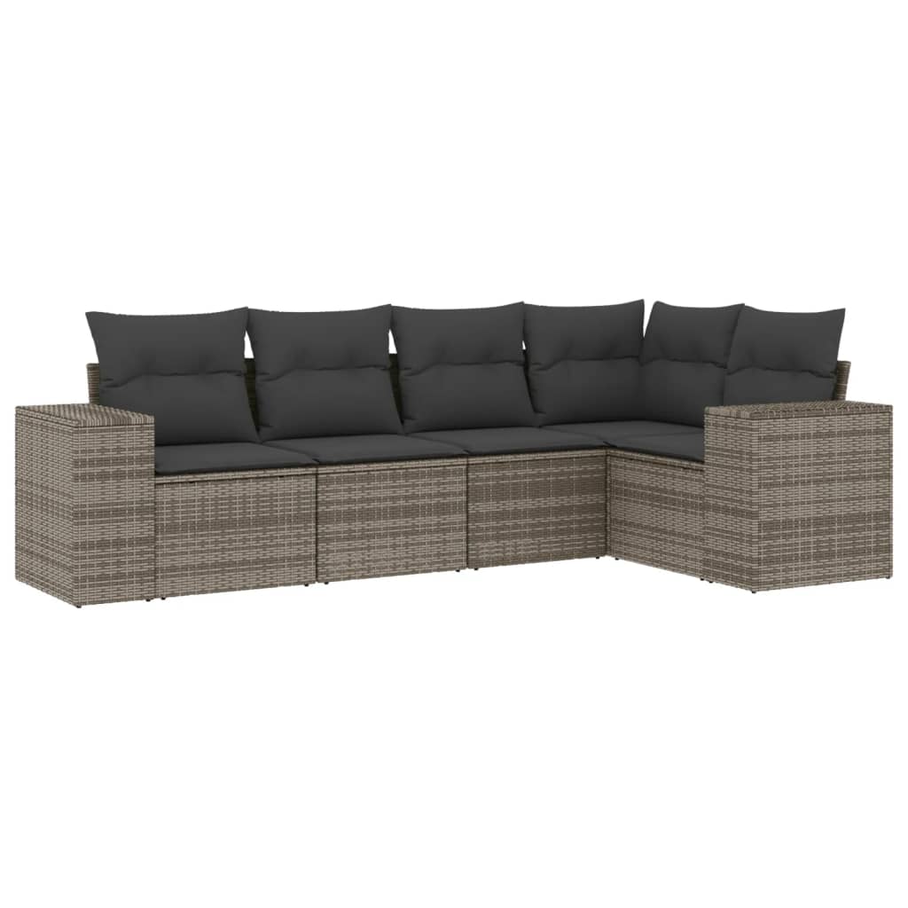 vidaXL Set canapea de grădină cu perne, 5 piese, gri, poliratan vidaXL Set canapea de grădină cu perne, 5 piese, gri, poliratan