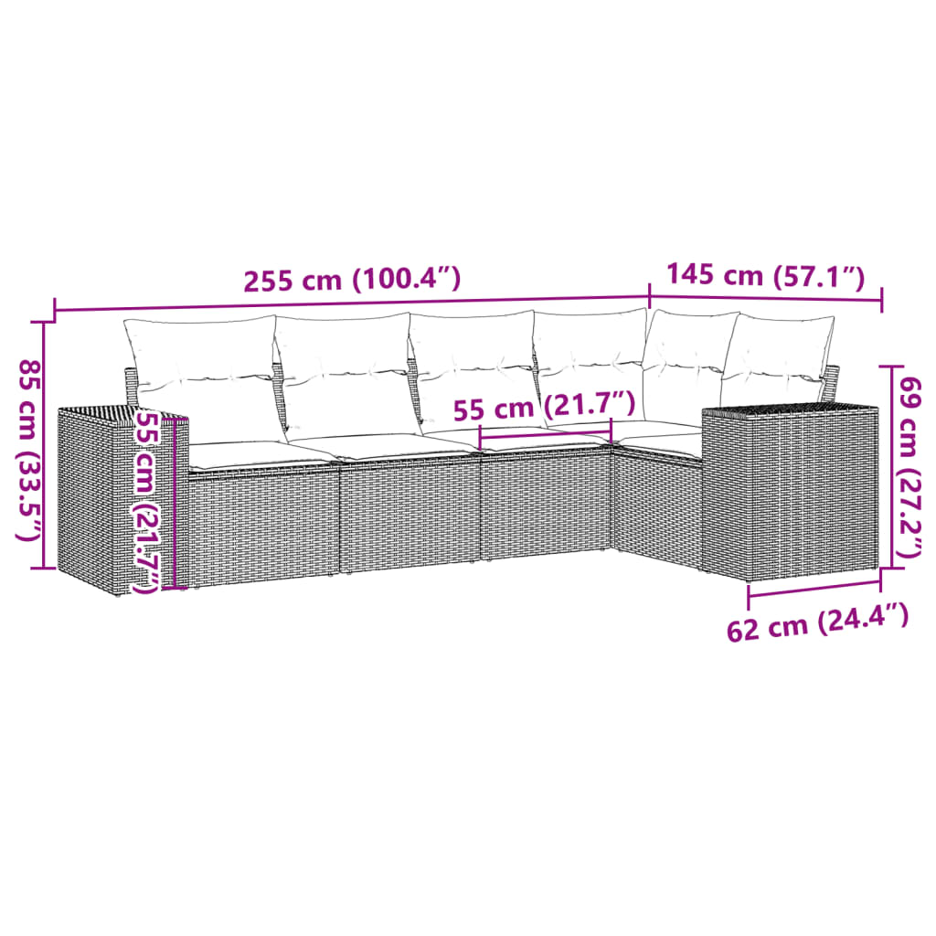 vidaXL Set canapea de grădină cu perne, 5 piese, gri, poliratan vidaXL Set canapea de grădină cu perne, 5 piese, gri, poliratan
