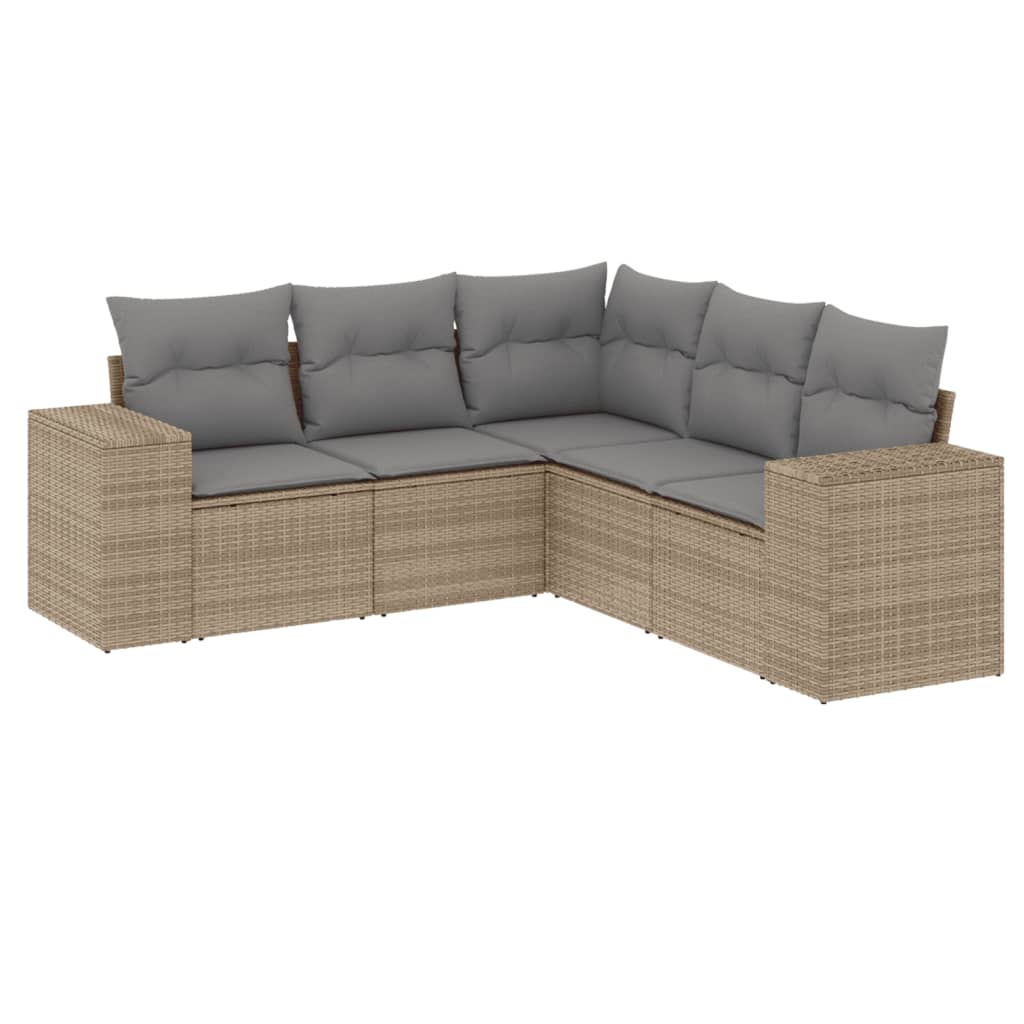 vidaXL Set canapele de grădină cu perne, 5 piese, bej, poliratan