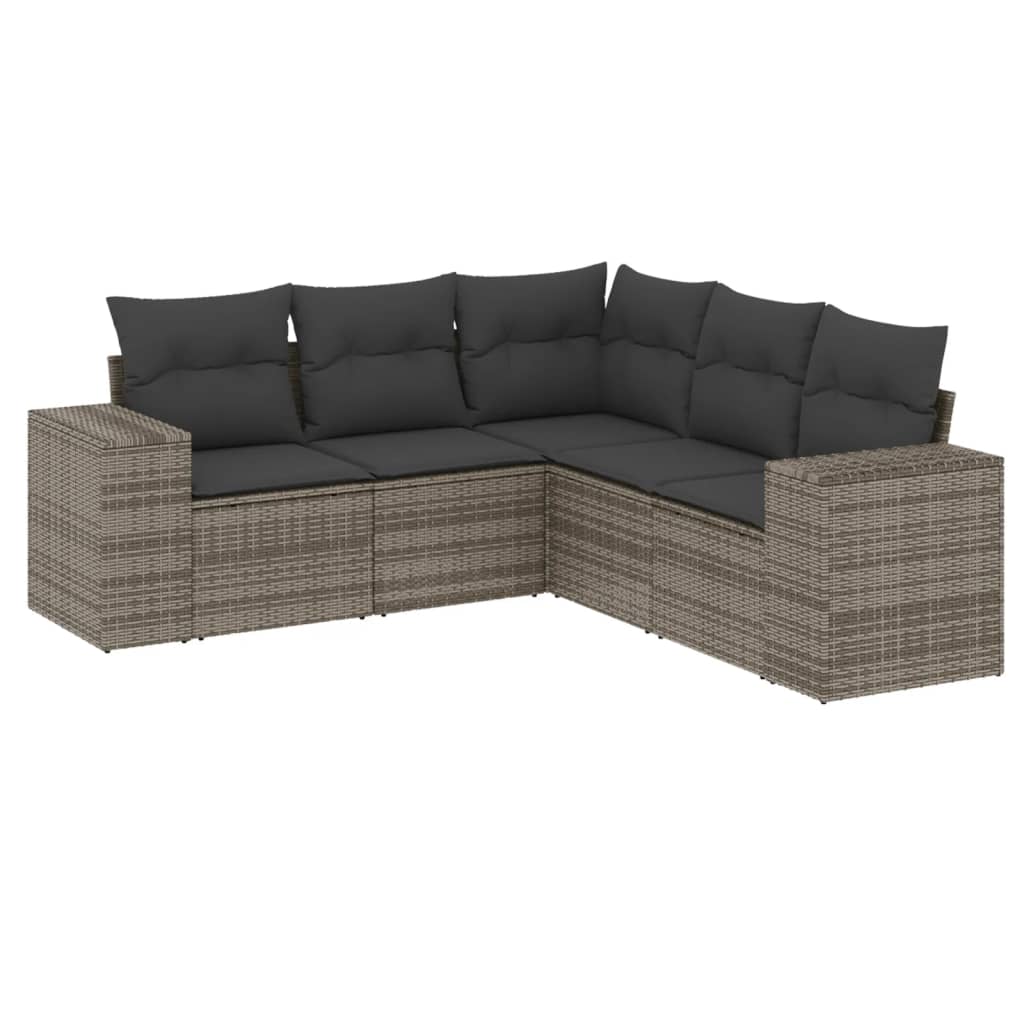 vidaXL Set canapea de grădină cu perne, 5 piese, gri, poliratan vidaXL Set canapea de grădină cu perne, 5 piese, gri, poliratan