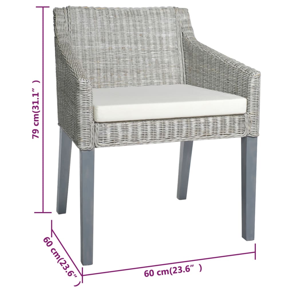 vidaXL Scaun de bucătărie cu pernă, gri, ratan natural vidaXL Scaun de bucătărie cu pernă, gri, ratan natural