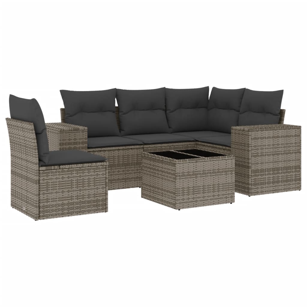 vidaXL Set mobilier grădină cu perne, 6 piese, gri, poliratan vidaXL Set mobilier grădină cu perne, 6 piese, gri, poliratan