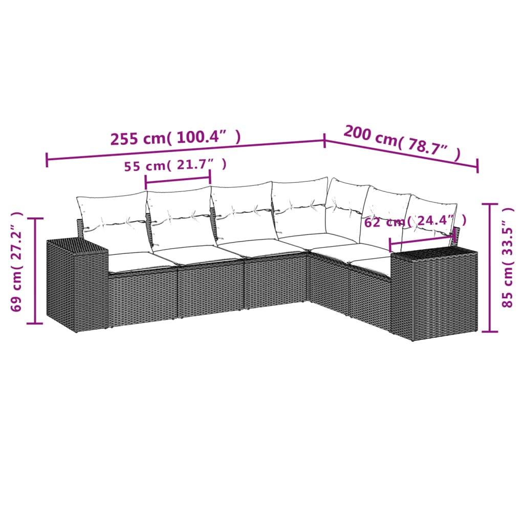 vidaXL Set mobilier grădină cu perne, 6 piese, gri, poliratan vidaXL Set mobilier grădină cu perne, 6 piese, gri, poliratan