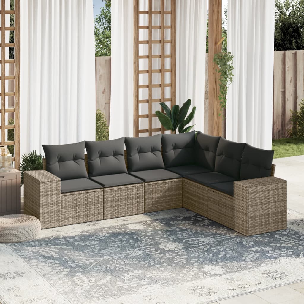 vidaXL Set mobilier grădină cu perne, 6 piese, gri, poliratan vidaXL Set mobilier grădină cu perne, 6 piese, gri, poliratan