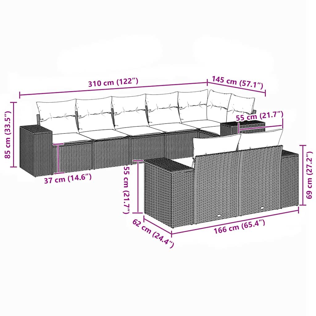 vidaXL Set mobilier de grădină cu perne, 8 piese, negru, poliratan