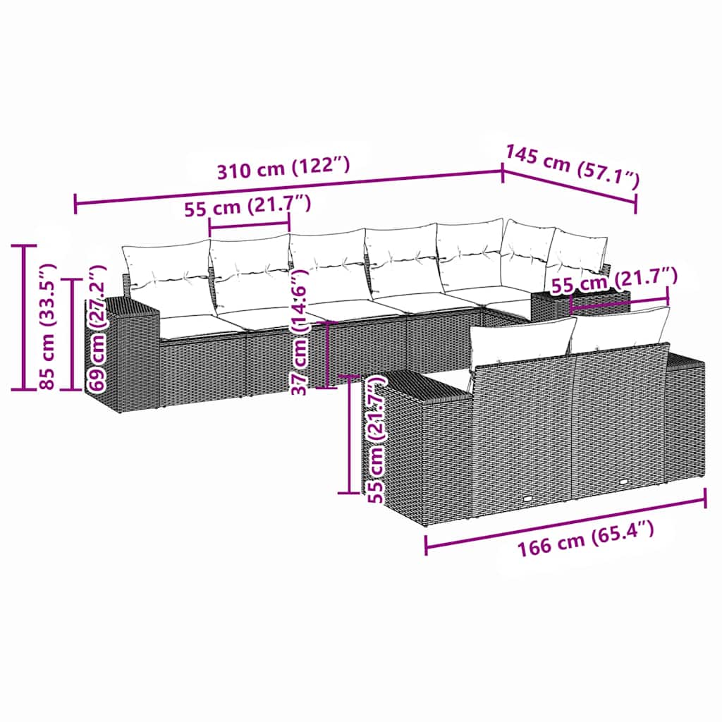 vidaXL Set mobilier de grădină cu perne, 8 piese gri deschis poliratan