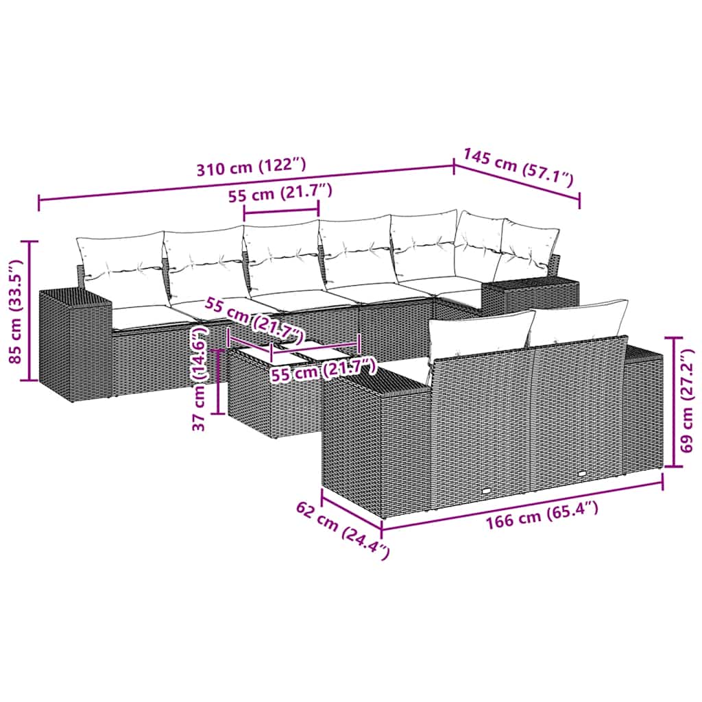 vidaXL Set mobilier de grădină cu perne, 9 piese, negru, poliratan vidaXL Set mobilier de grădină cu perne, 9 piese, negru, poliratan