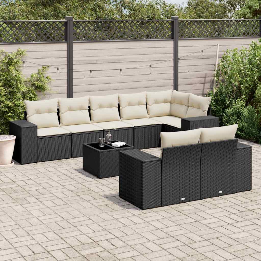 vidaXL Set mobilier de grădină cu perne, 9 piese, negru, poliratan vidaXL Set mobilier de grădină cu perne, 9 piese, negru, poliratan