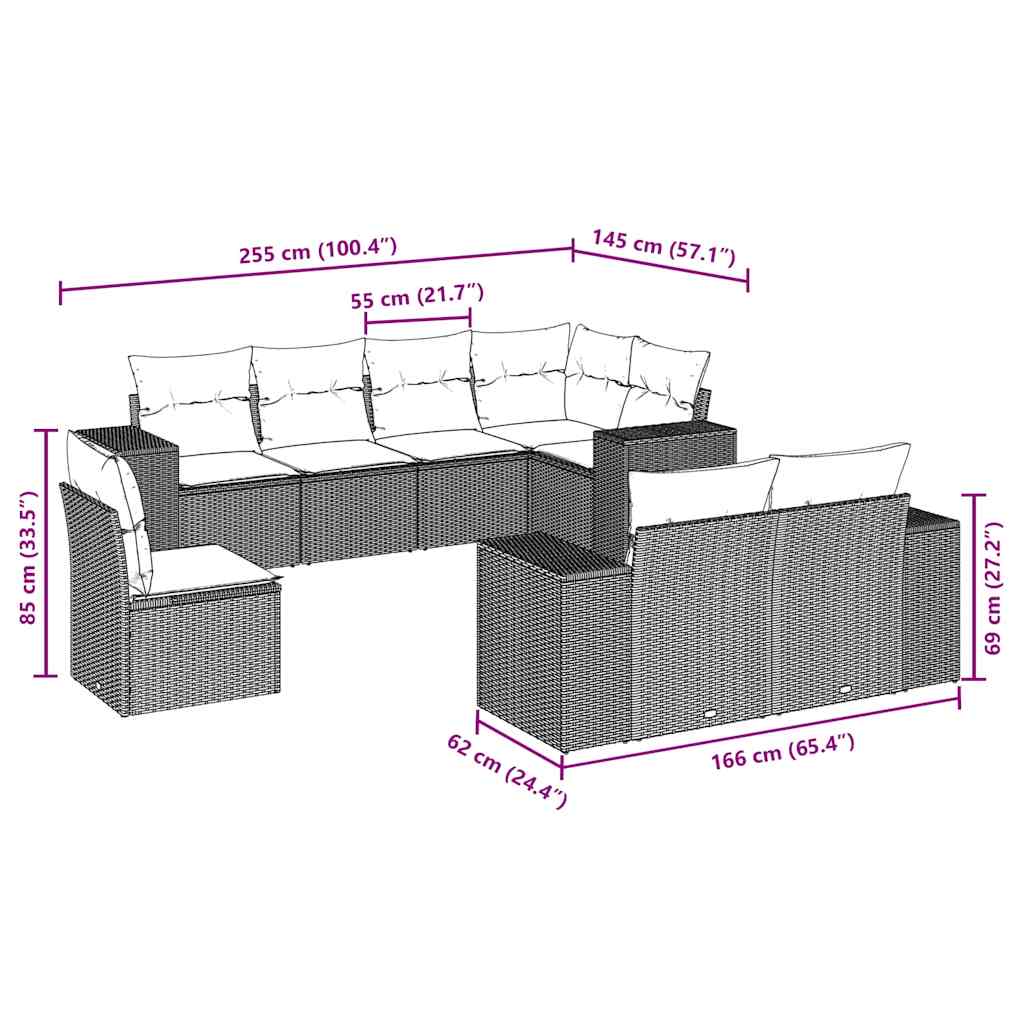 vidaXL Set mobilier de grădină cu perne, 8 piese, negru, poliratan