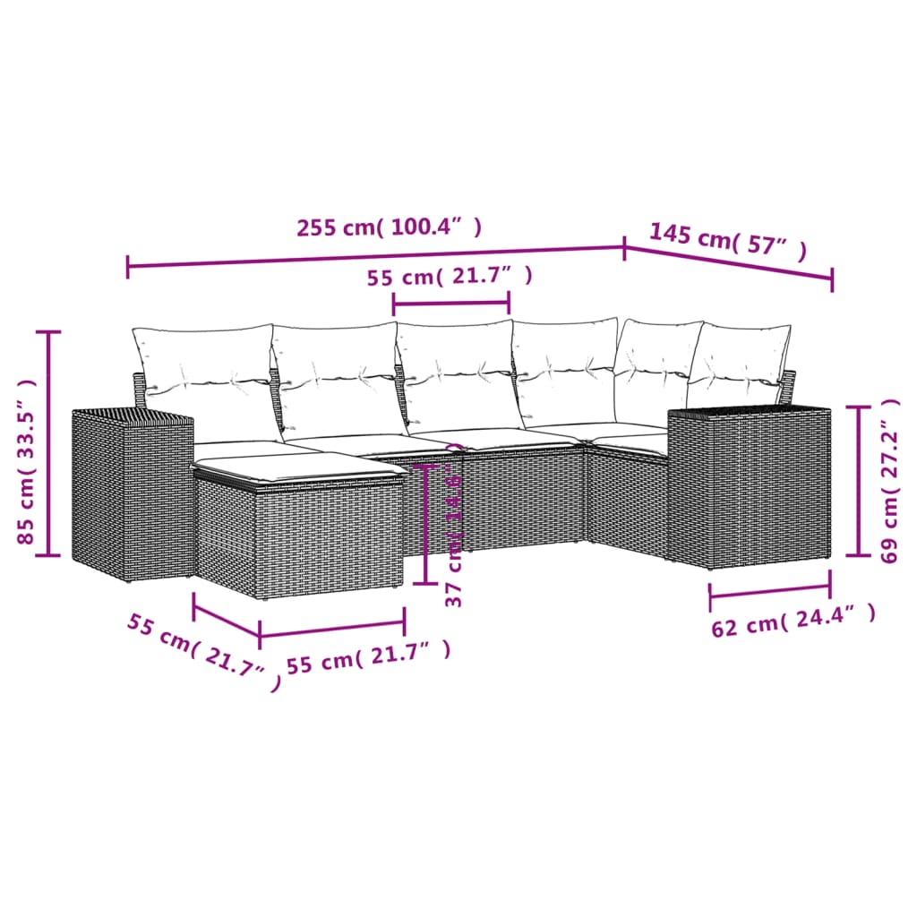 vidaXL Set mobilier grădină cu perne, 6 piese, gri, poliratan vidaXL Set mobilier grădină cu perne, 6 piese, gri, poliratan