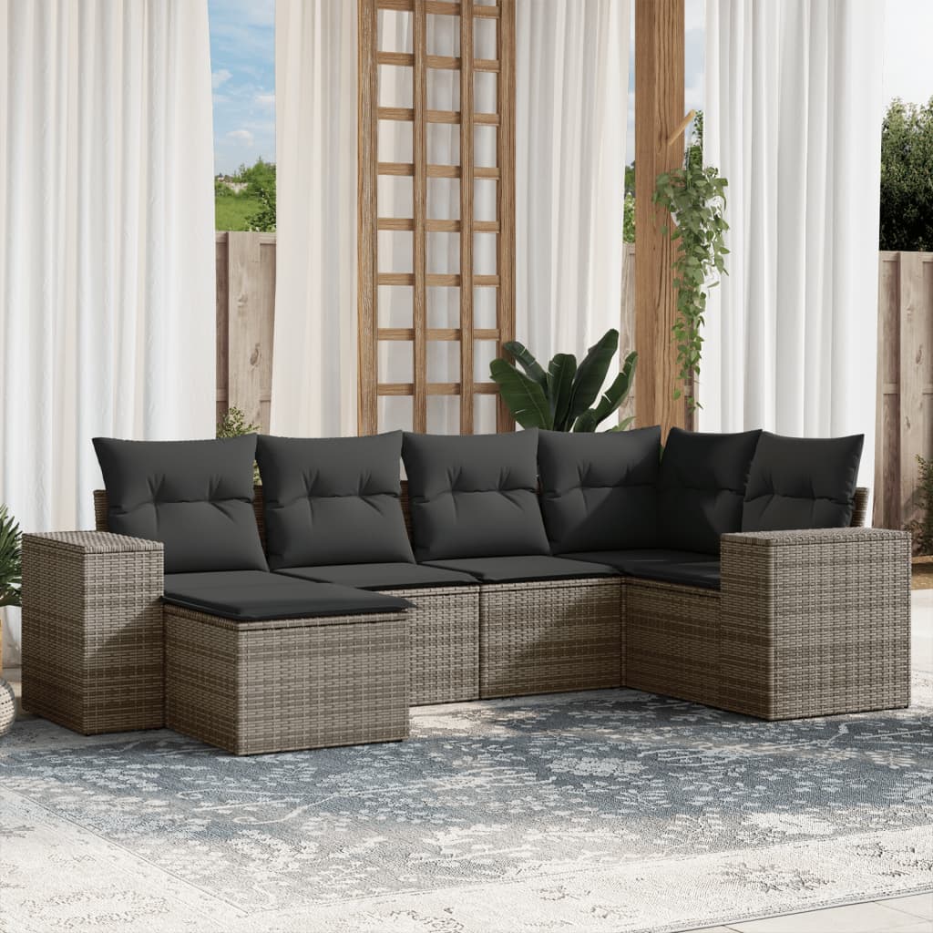vidaXL Set mobilier grădină cu perne, 6 piese, gri, poliratan vidaXL Set mobilier grădină cu perne, 6 piese, gri, poliratan