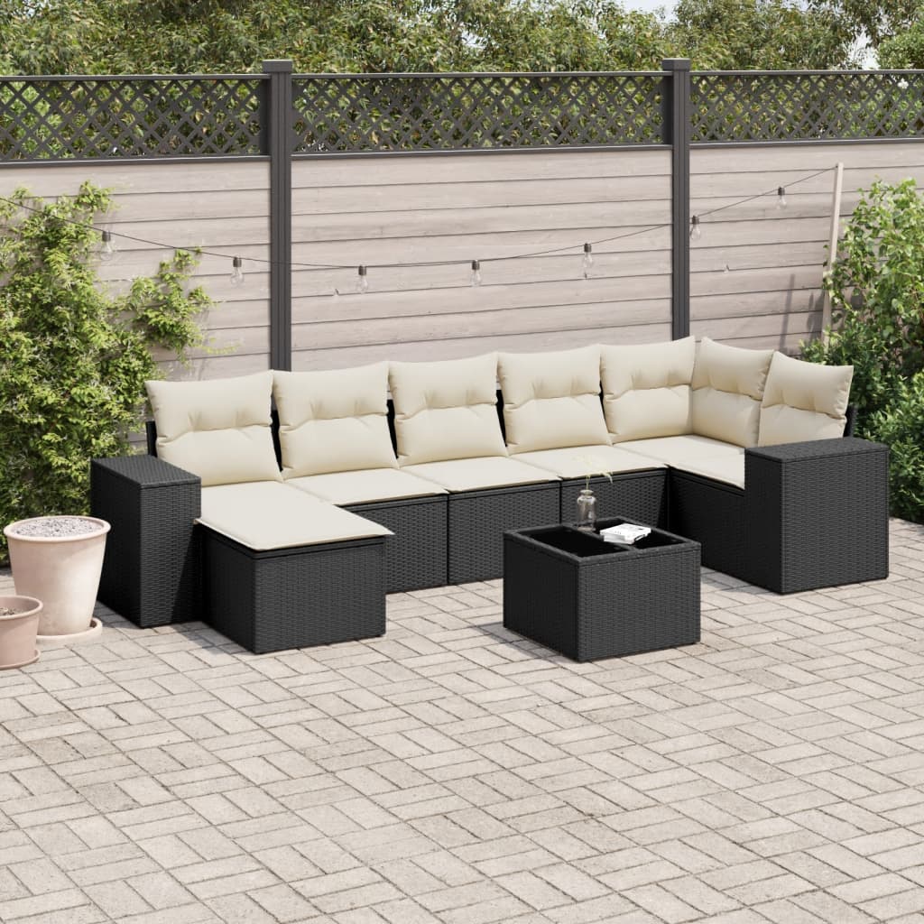 vidaXL Set mobilier de grădină cu perne, 8 piese, negru, poliratan vidaXL Set mobilier de grădină cu perne, 8 piese, negru, poliratan