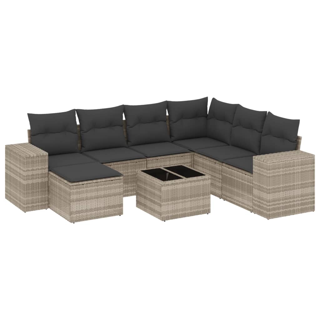 vidaXL Set mobilier de grădină cu perne, 8 piese gri deschis poliratan