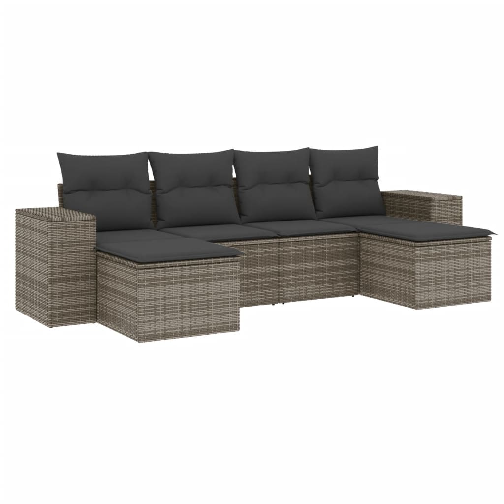 vidaXL Set mobilier grădină cu perne, 6 piese, gri, poliratan vidaXL Set mobilier grădină cu perne, 6 piese, gri, poliratan