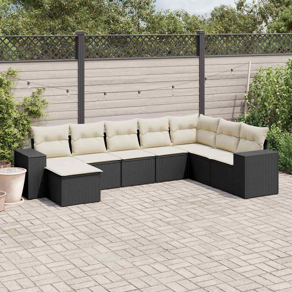 vidaXL Set mobilier de grădină cu perne, 8 piese, negru, poliratan vidaXL Set mobilier de grădină cu perne, 8 piese, negru, poliratan