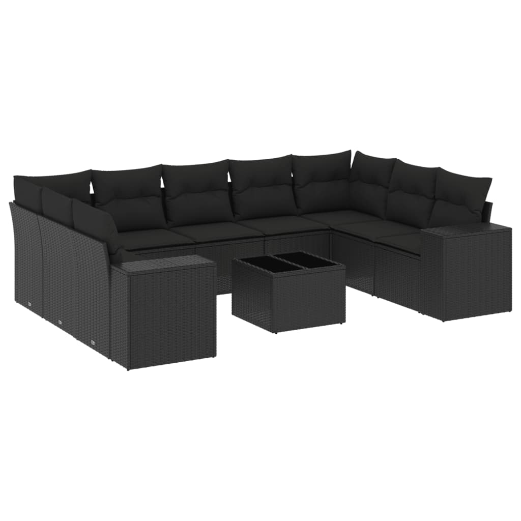 vidaXL Set canapele de grădină cu perne, 10 piese, negru, poliratan vidaXL Set canapele de grădină cu perne, 10 piese, negru, poliratan