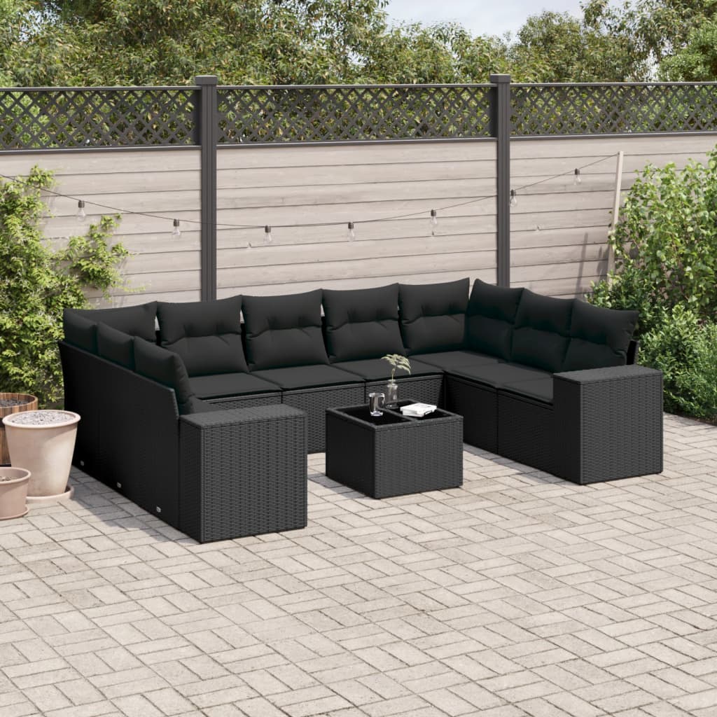 vidaXL Set canapele de grădină cu perne, 10 piese, negru, poliratan vidaXL Set canapele de grădină cu perne, 10 piese, negru, poliratan