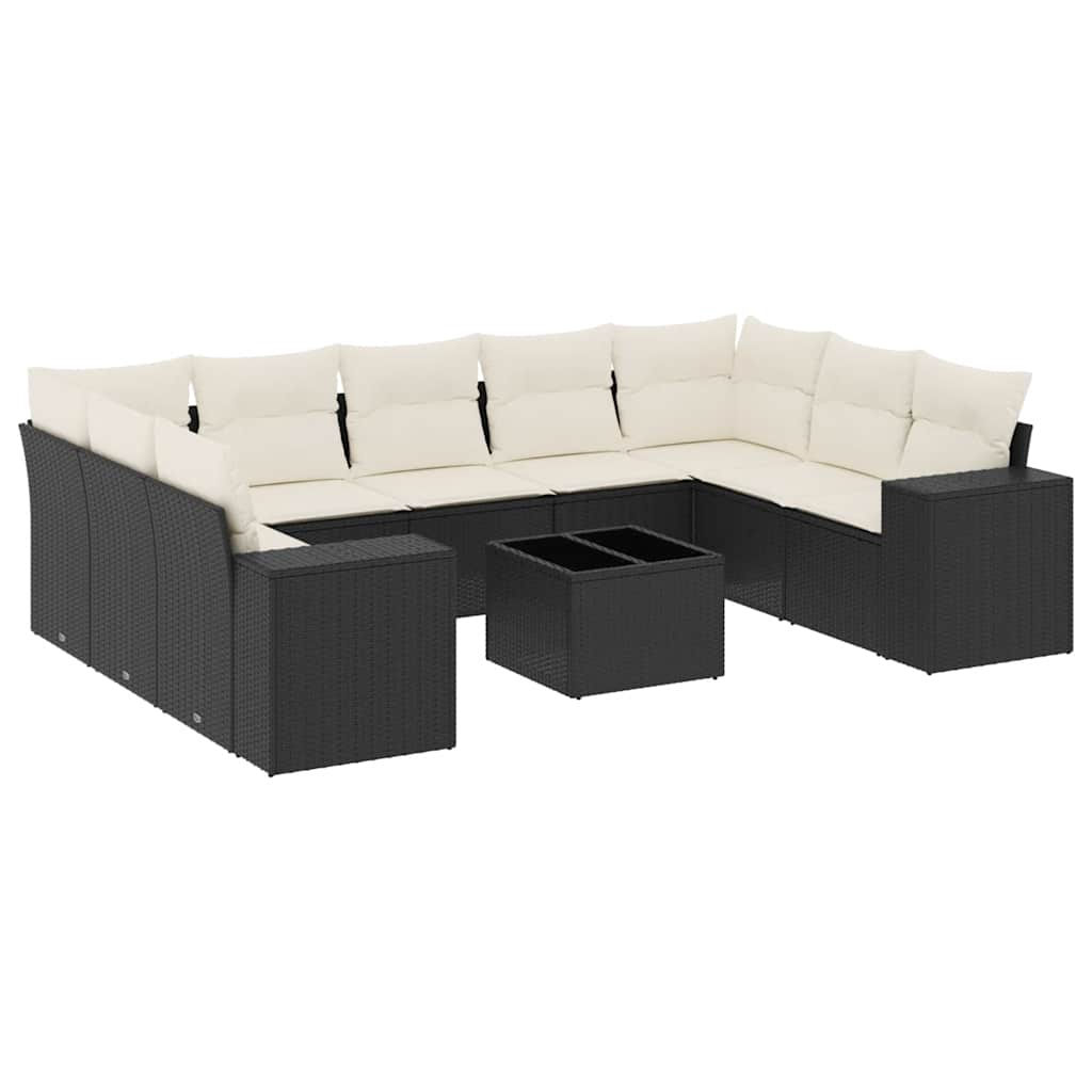 vidaXL Set canapele de grădină cu perne, 10 piese, negru, poliratan