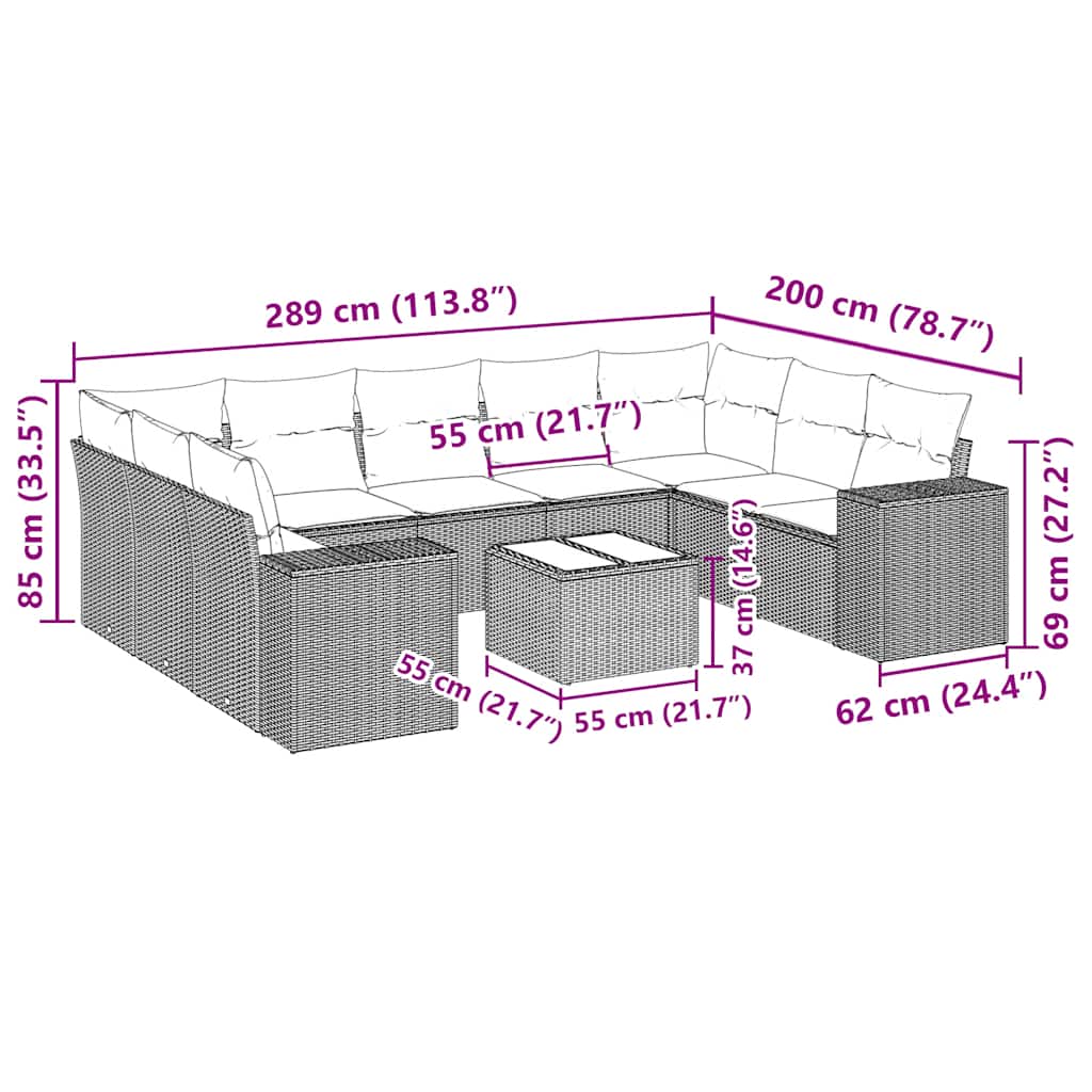 vidaXL Set canapele de grădină cu perne, 10 piese, negru, poliratan