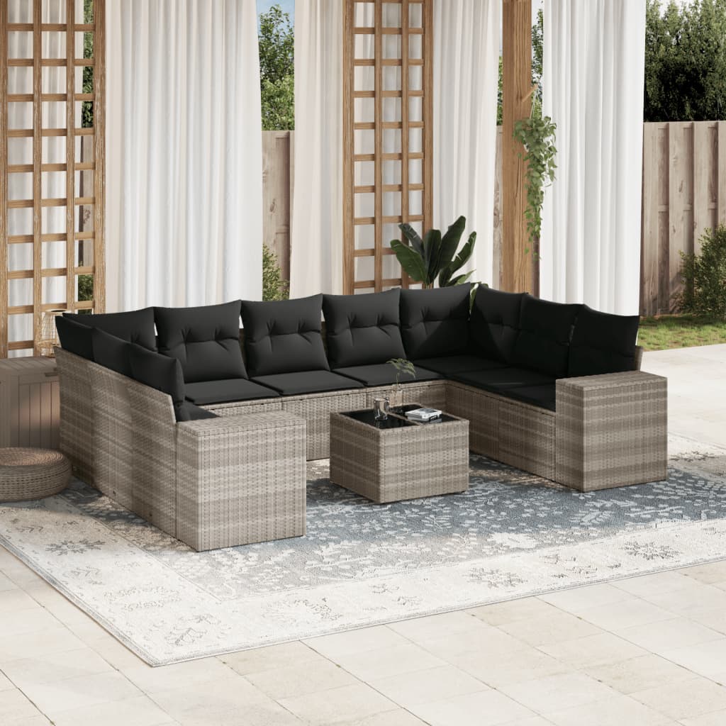 vidaXL Set canapele de grădină cu perne 10 piese gri deschis poliratan vidaXL Set canapele de grădină cu perne 10 piese gri deschis poliratan