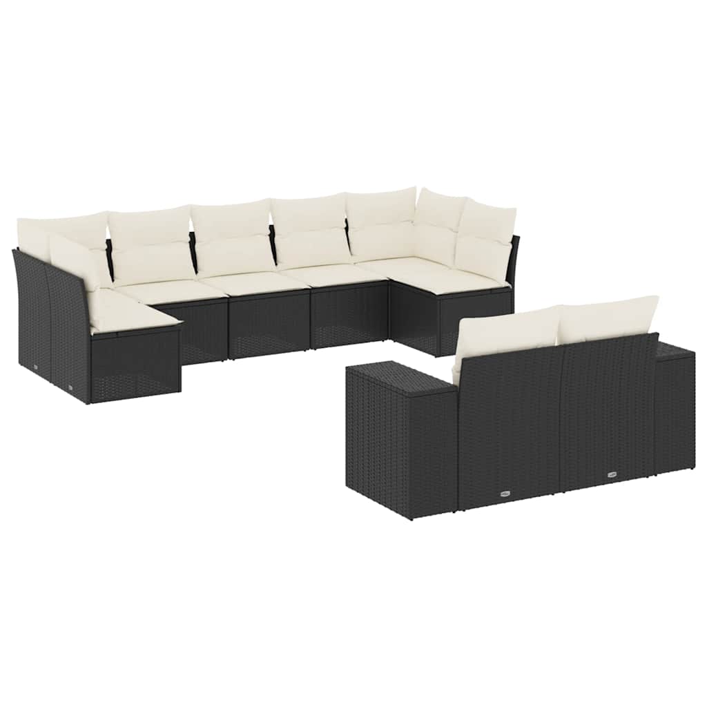 vidaXL Set mobilier de grădină cu perne, 9 piese, negru, poliratan
