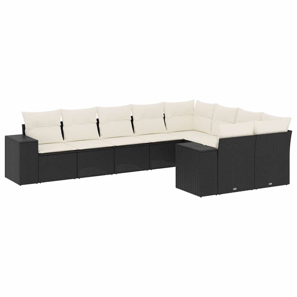 vidaXL Set mobilier de grădină cu perne, 9 piese, negru, poliratan