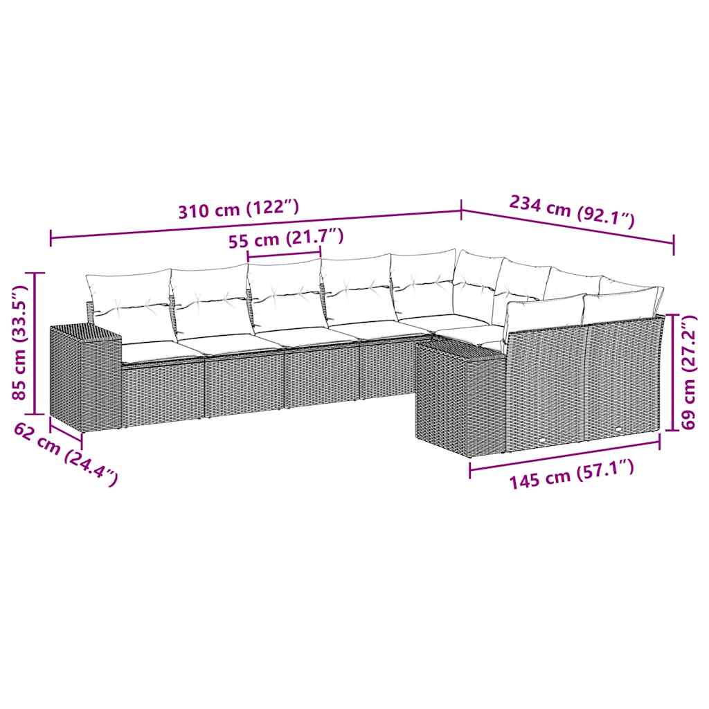 vidaXL Set mobilier de grădină cu perne, 9 piese, negru, poliratan