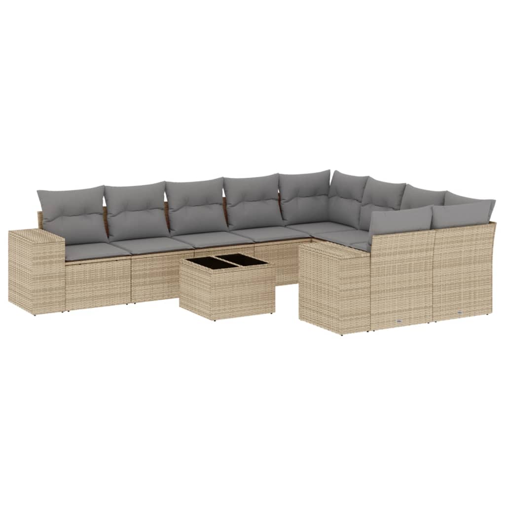 vidaXL Set canapele de grădină cu perne, 10 piese, bej, poliratan