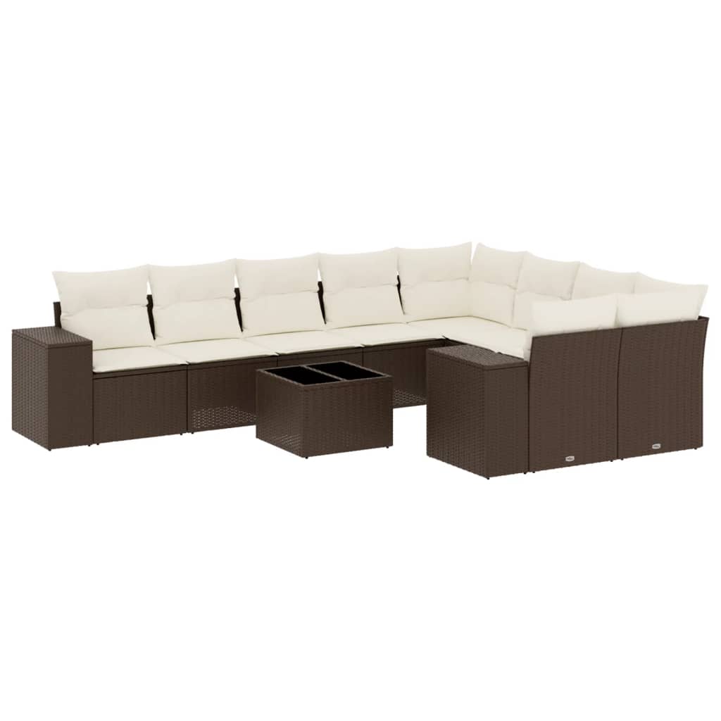 vidaXL Set canapele de grădină cu perne, 10 piese, maro, poliratan