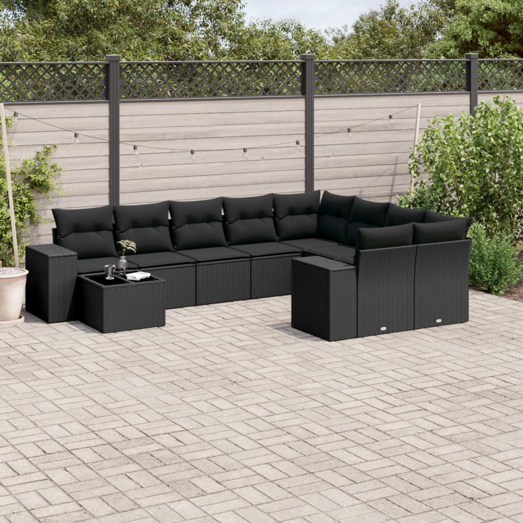 vidaXL Set canapele de grădină cu perne, 10 piese, negru, poliratan vidaXL Set canapele de grădină cu perne, 10 piese, negru, poliratan