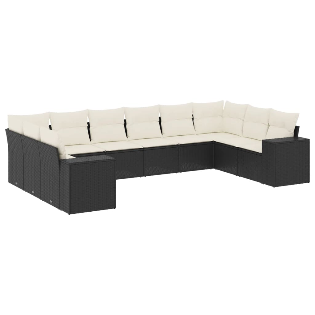 vidaXL Set canapele de grădină cu perne, 10 piese, negru, poliratan