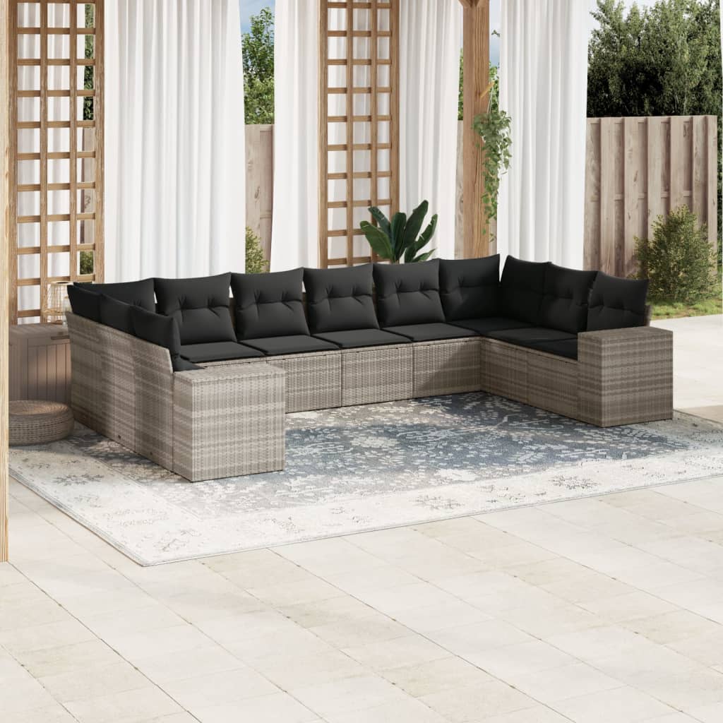 vidaXL Set canapele de grădină cu perne 10 piese gri deschis poliratan vidaXL Set canapele de grădină cu perne 10 piese gri deschis poliratan