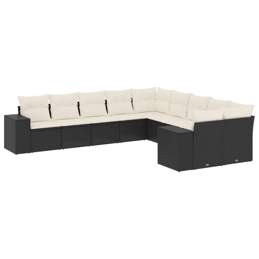 vidaXL Set canapele de grădină cu perne, 10 piese, negru, poliratan