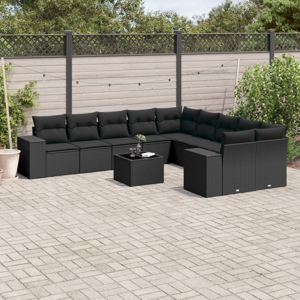vidaXL Set canapele de grădină cu perne, 11 piese, negru, poliratan vidaXL Set canapele de grădină cu perne, 11 piese, negru, poliratan