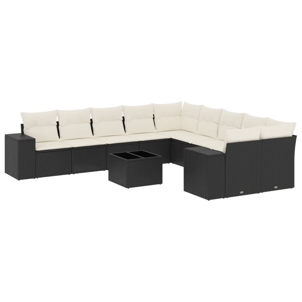 vidaXL Set canapele de grădină cu perne, 11 piese, negru, poliratan