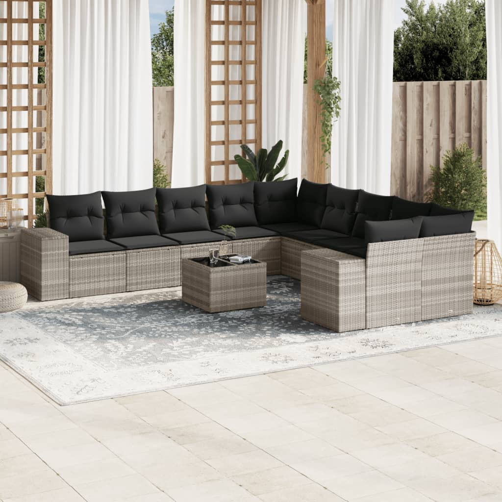 vidaXL Set canapele de grădină cu perne, 11 piese, gri, poliratan vidaXL Set canapele de grădină cu perne, 11 piese, gri, poliratan