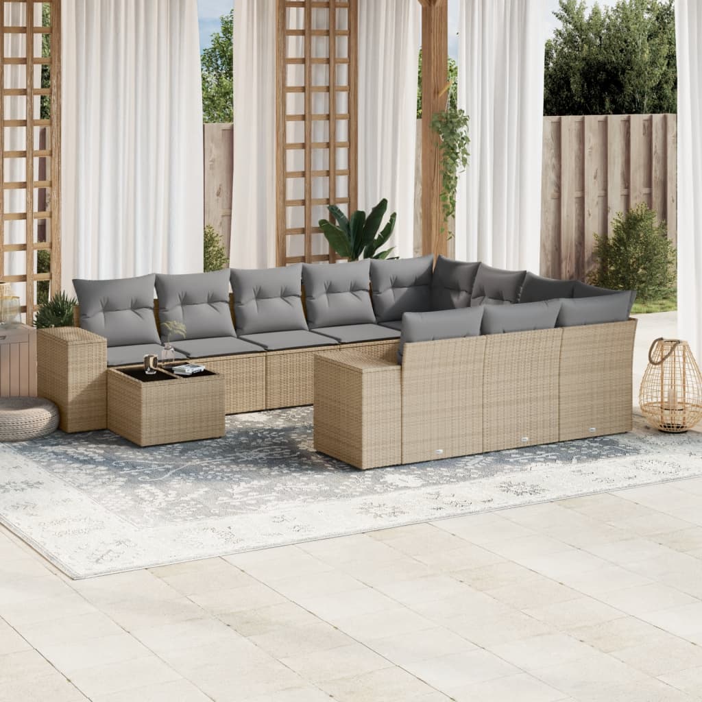 vidaXL Set canapele de grădină cu perne, 11 piese, bej, poliratan vidaXL Set canapele de grădină cu perne, 11 piese, bej, poliratan