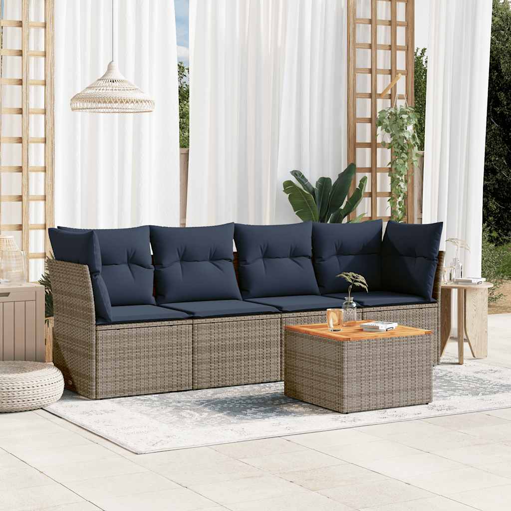 vidaXL Set canapea de grădină cu perne, 5 piese, gri, poliratan vidaXL Set canapea de grădină cu perne, 5 piese, gri, poliratan