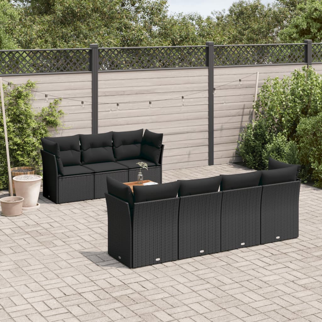 vidaXL Set mobilier de grădină cu perne, 8 piese, negru, poliratan vidaXL Set mobilier de grădină cu perne, 8 piese, negru, poliratan
