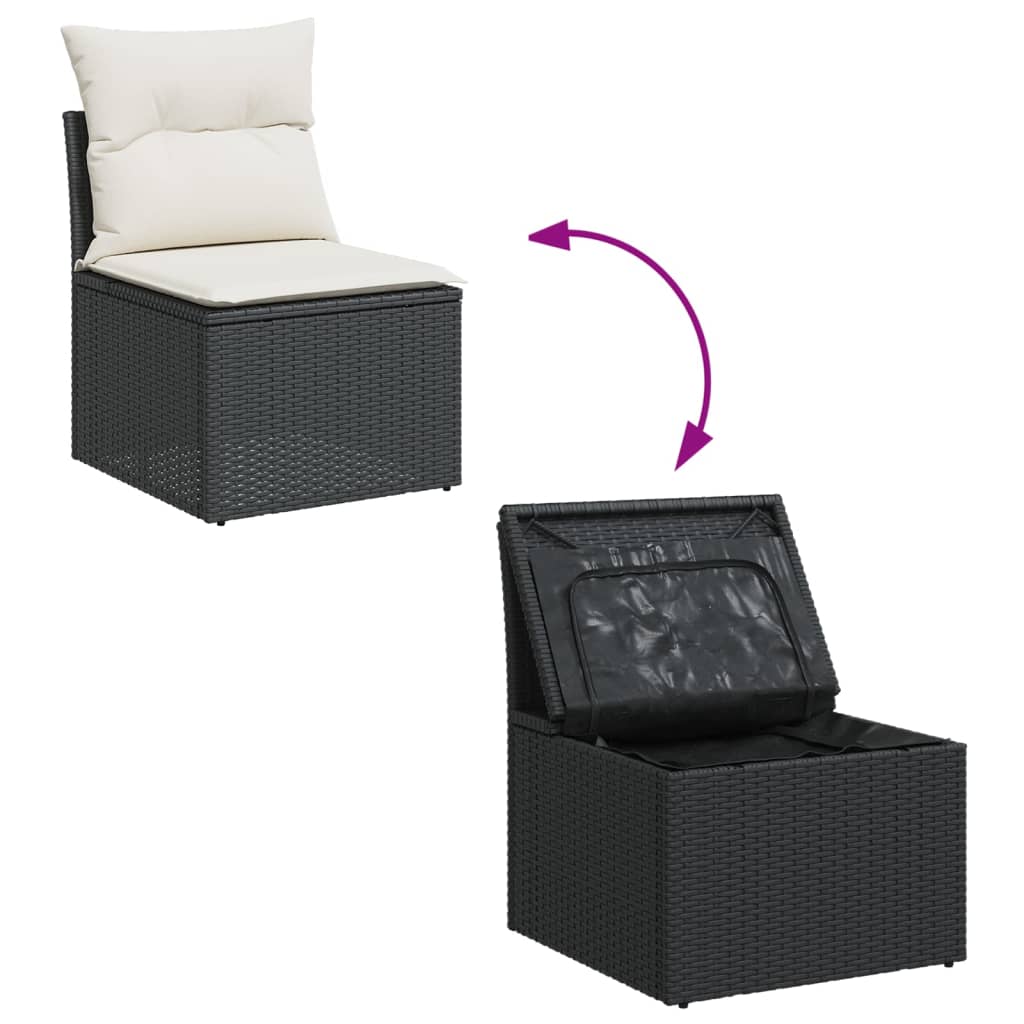 vidaXL Set mobilier de grădină cu perne, 8 piese, negru, poliratan vidaXL Set mobilier de grădină cu perne, 8 piese, negru, poliratan