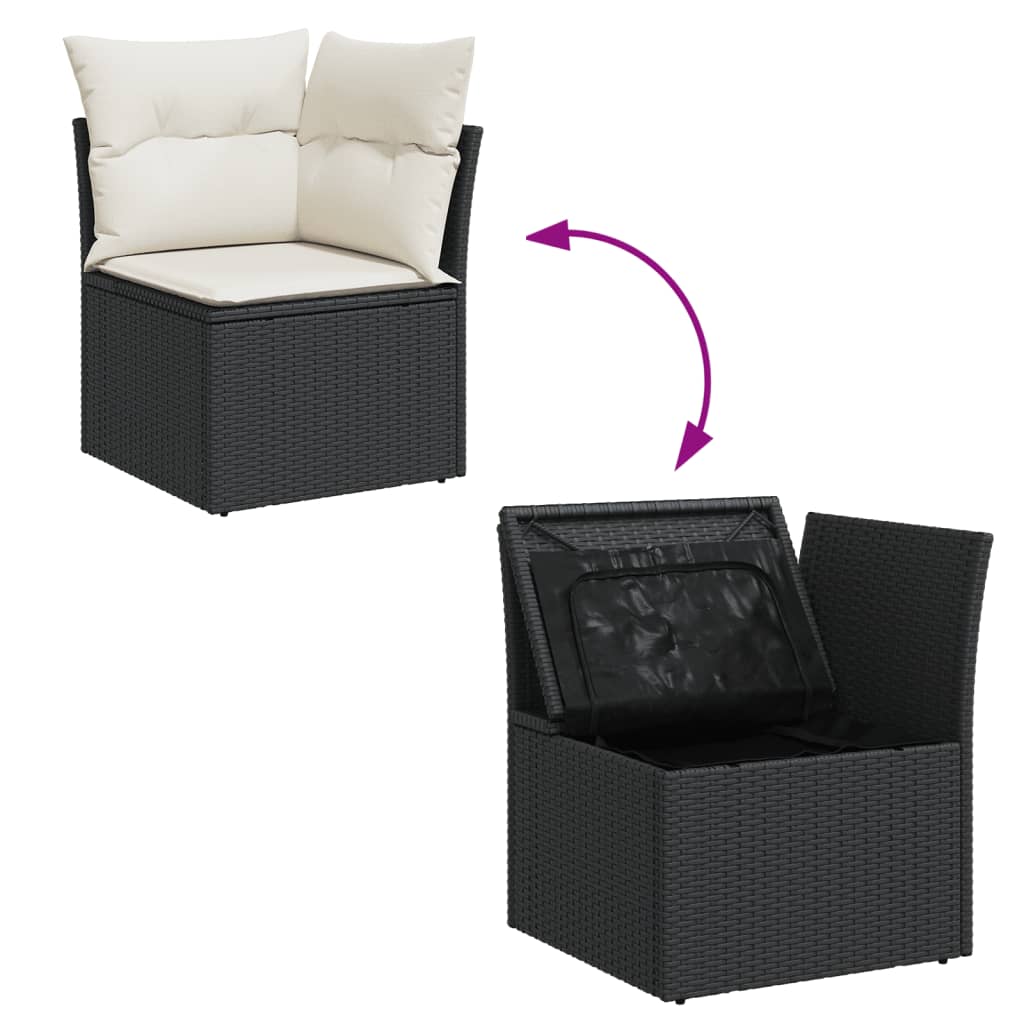 vidaXL Set mobilier de grădină cu perne, 8 piese, negru, poliratan vidaXL Set mobilier de grădină cu perne, 8 piese, negru, poliratan
