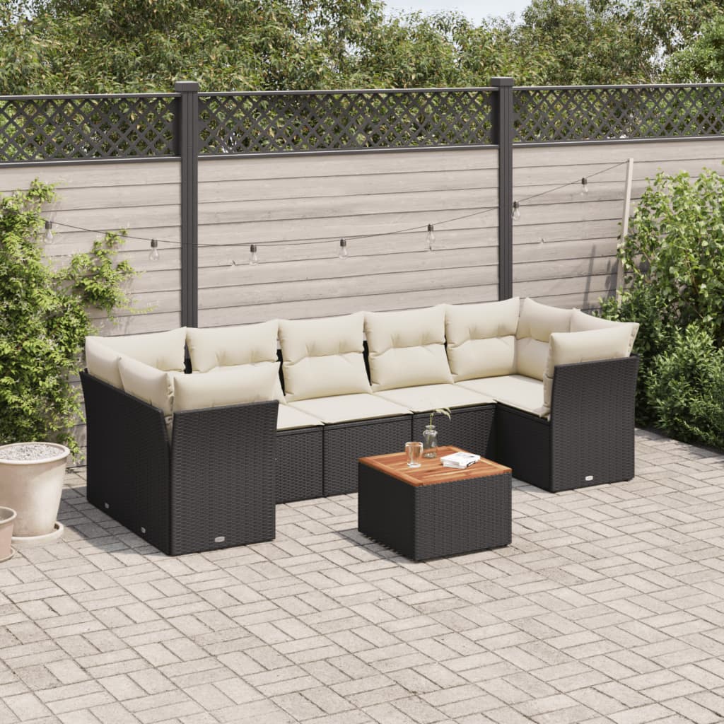 vidaXL Set mobilier de grădină cu perne, 8 piese, negru, poliratan vidaXL Set mobilier de grădină cu perne, 8 piese, negru, poliratan