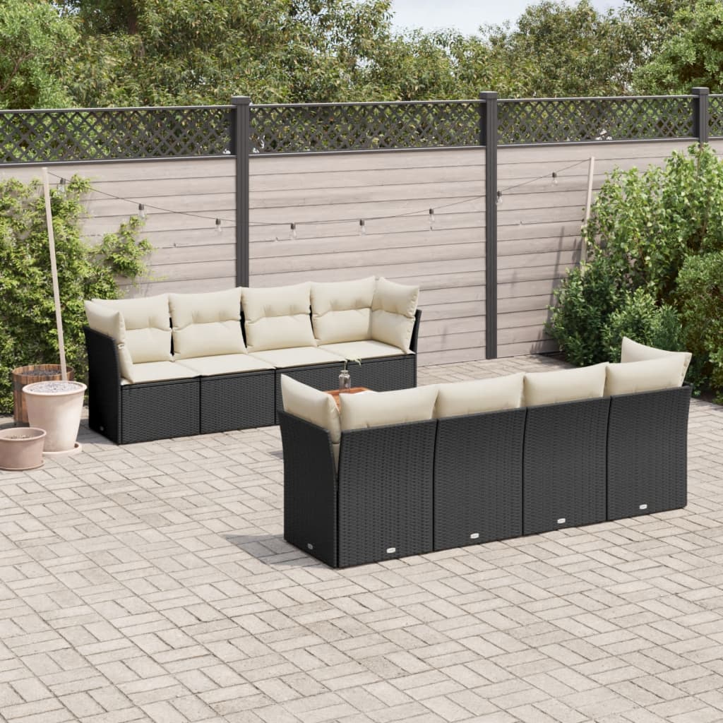 vidaXL Set mobilier de grădină cu perne, 9 piese, negru, poliratan vidaXL Set mobilier de grădină cu perne, 9 piese, negru, poliratan