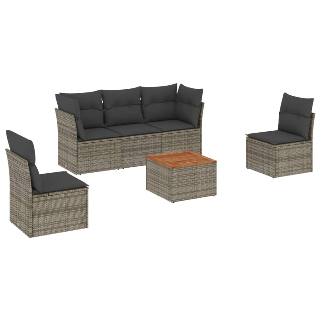 vidaXL Set mobilier grădină cu perne, 6 piese, gri, poliratan vidaXL Set mobilier grădină cu perne, 6 piese, gri, poliratan