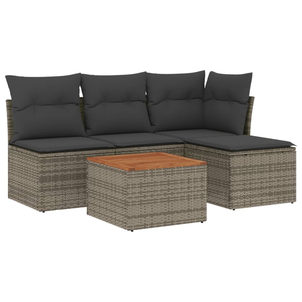 vidaXL Set canapea de grădină cu perne, 5 piese, gri, poliratan vidaXL Set canapea de grădină cu perne, 5 piese, gri, poliratan