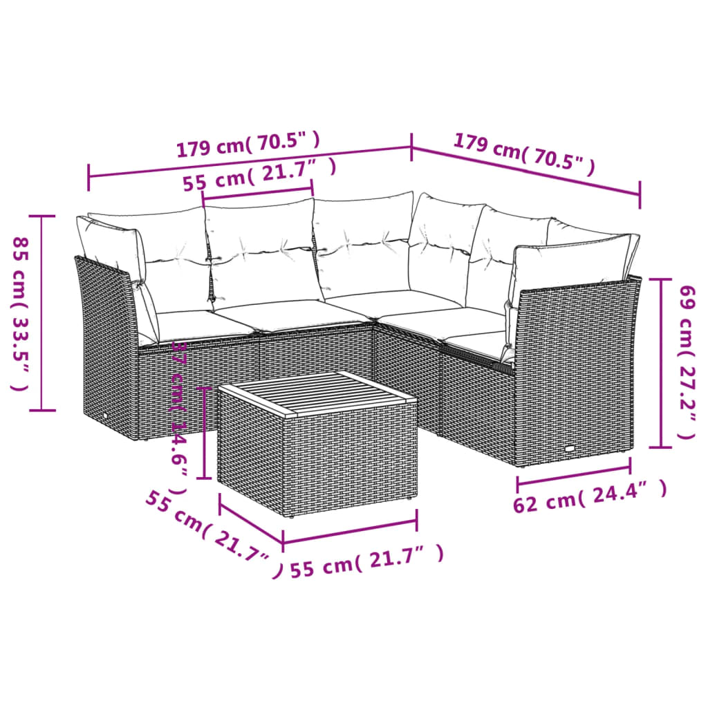 vidaXL Set mobilier grădină cu perne, 6 piese, gri, poliratan