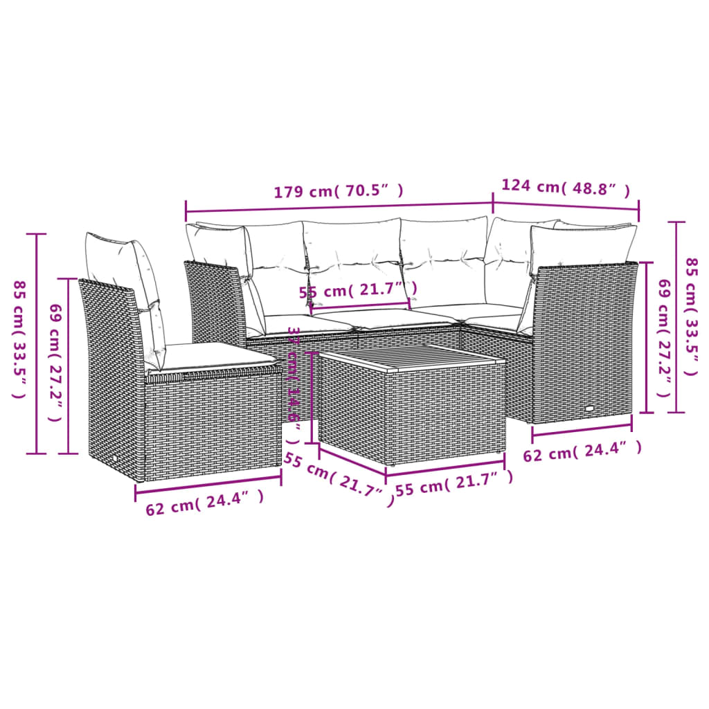 vidaXL Set mobilier grădină cu perne, 6 piese, gri, poliratan vidaXL Set mobilier grădină cu perne, 6 piese, gri, poliratan
