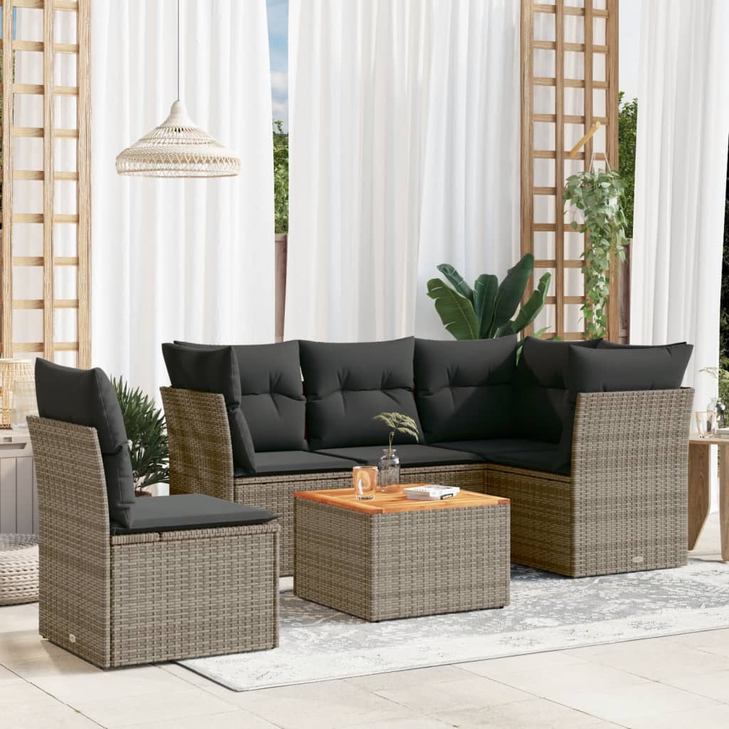 vidaXL Set mobilier grădină cu perne, 6 piese, gri, poliratan vidaXL Set mobilier grădină cu perne, 6 piese, gri, poliratan