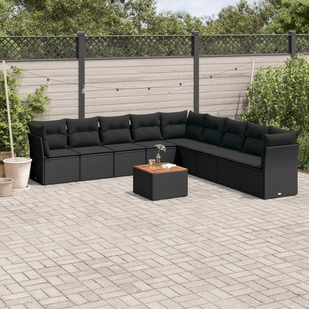 vidaXL Set canapele de grădină cu perne, 10 piese, negru, poliratan vidaXL Set canapele de grădină cu perne, 10 piese, negru, poliratan