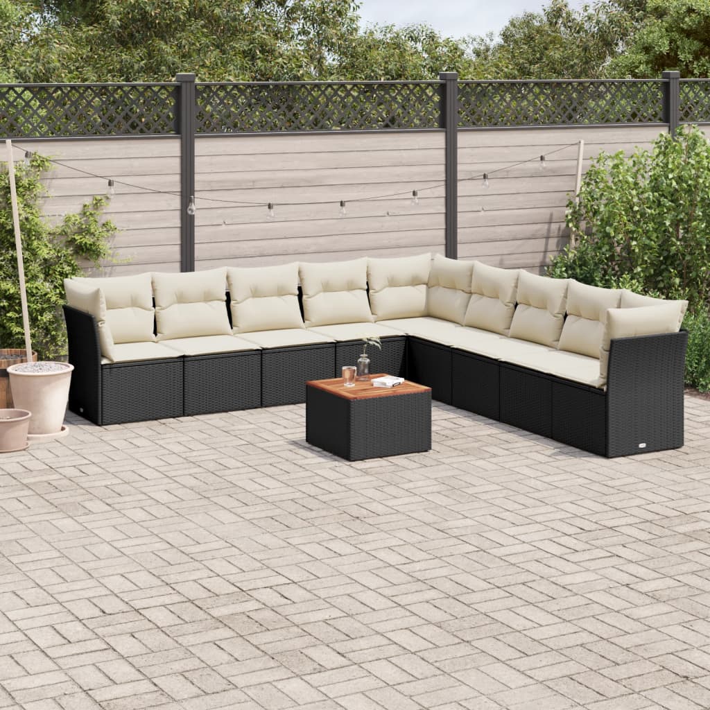 vidaXL Set canapele de grădină cu perne, 10 piese, negru, poliratan vidaXL Set canapele de grădină cu perne, 10 piese, negru, poliratan